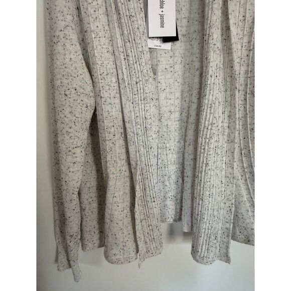 NEW Chloe+Jasmine Lightweight Ribbed Open Front Cardigan Gray/White SzL - Picture 8 of 8